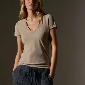 Sheer Slub Casual V Neck - Overcast