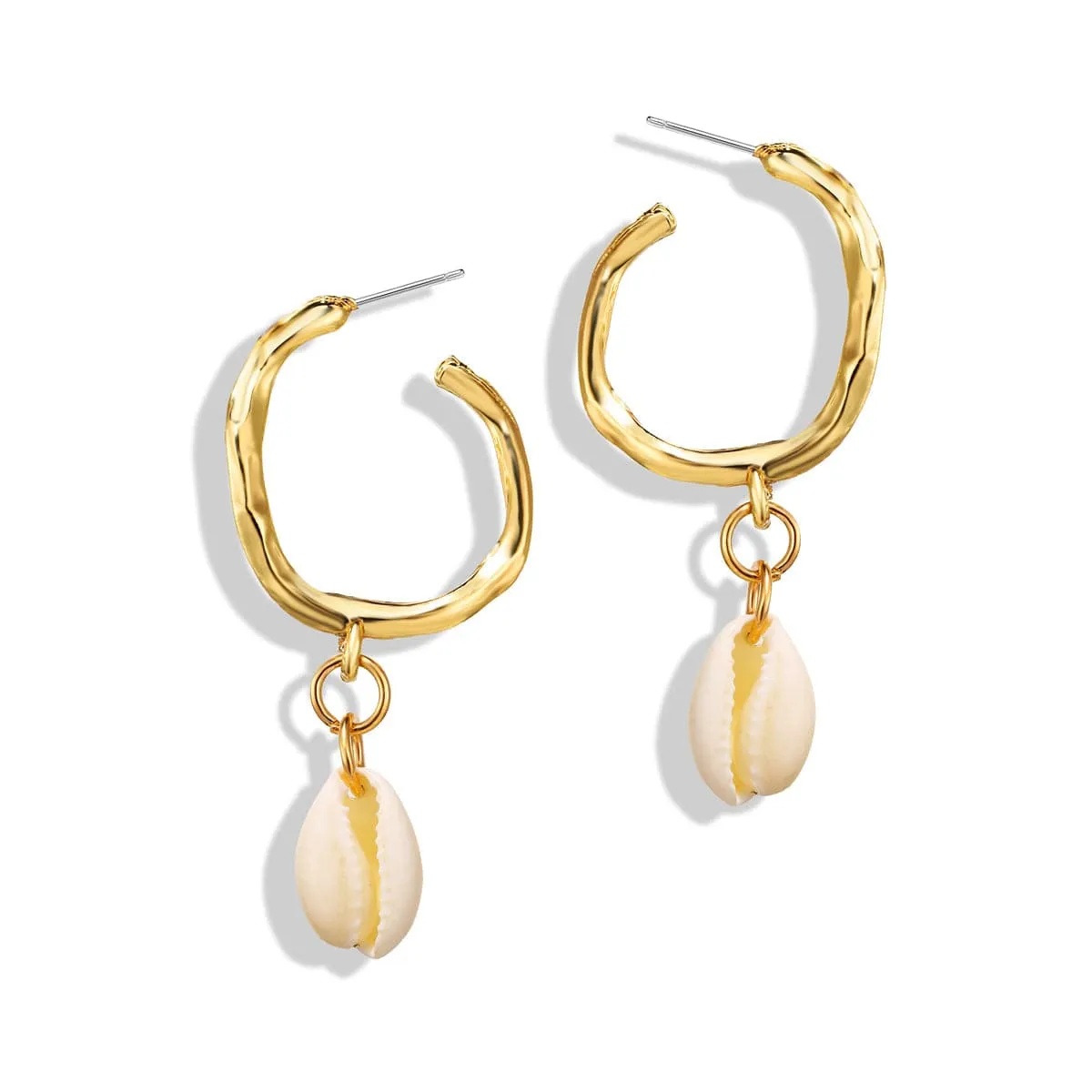 Shell & 18K Gold-Plated Hammered Hoop Drop Earrings