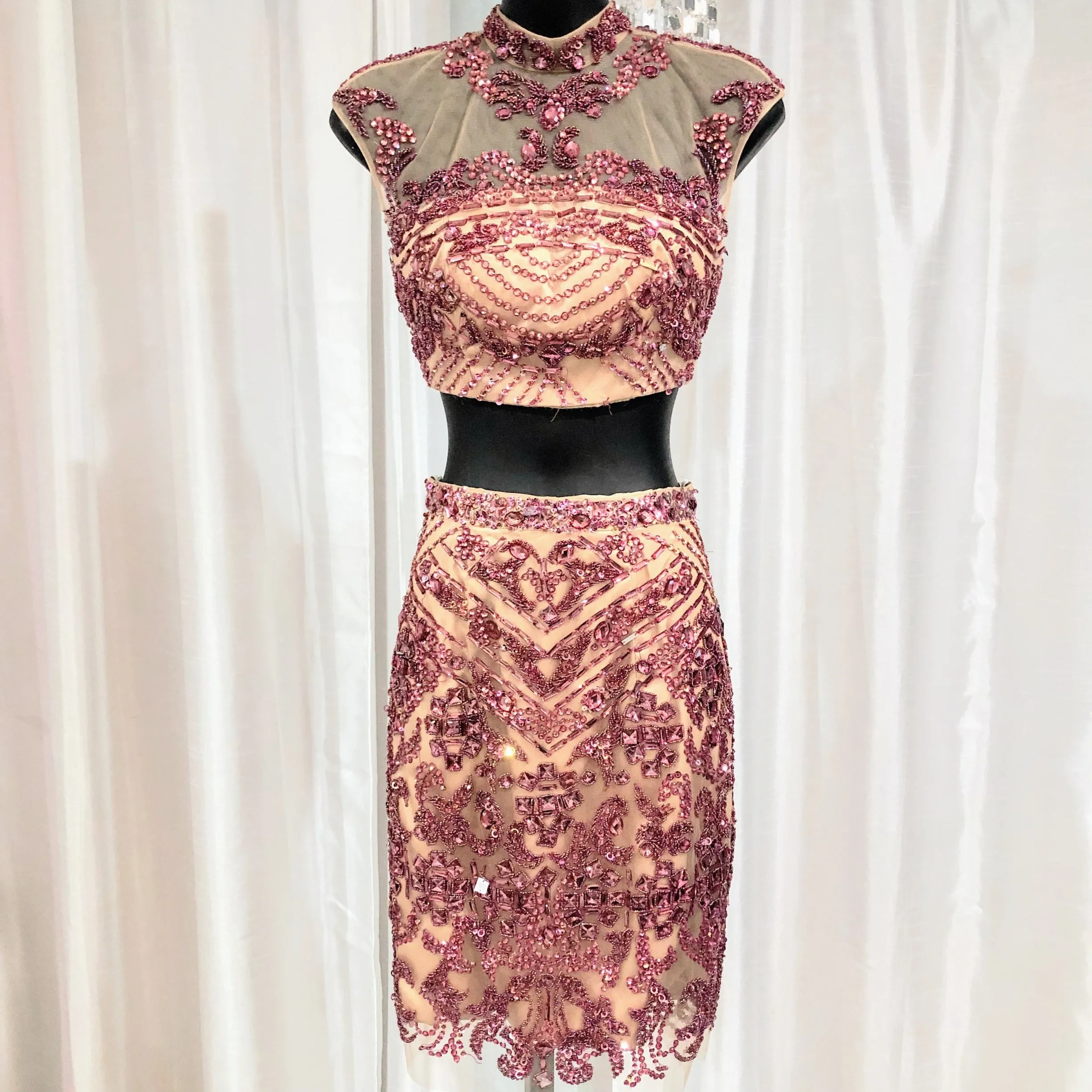 SHERRI HILL 1952 Red/Pink Two-Piece Short Embellished Dress Size 0