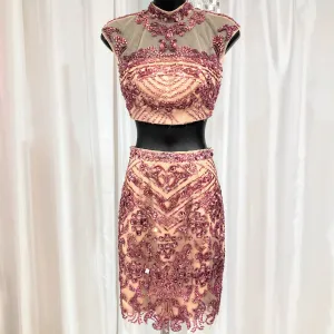 SHERRI HILL 1952 Red/Pink Two-Piece Short Embellished Dress Size 0