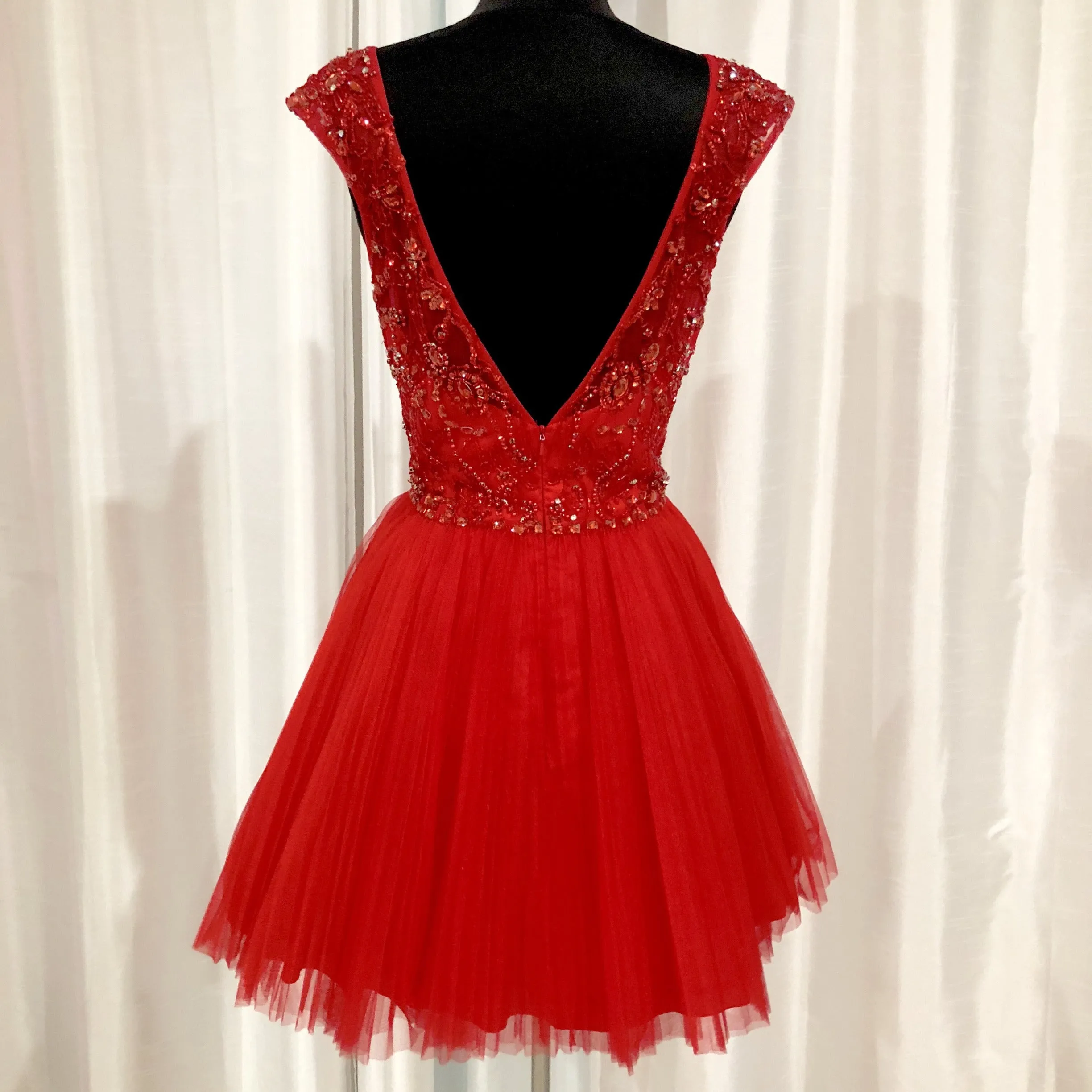 SHERRI HILL 2814 Red Cap Sleeve Embellished Short Dress Size 10