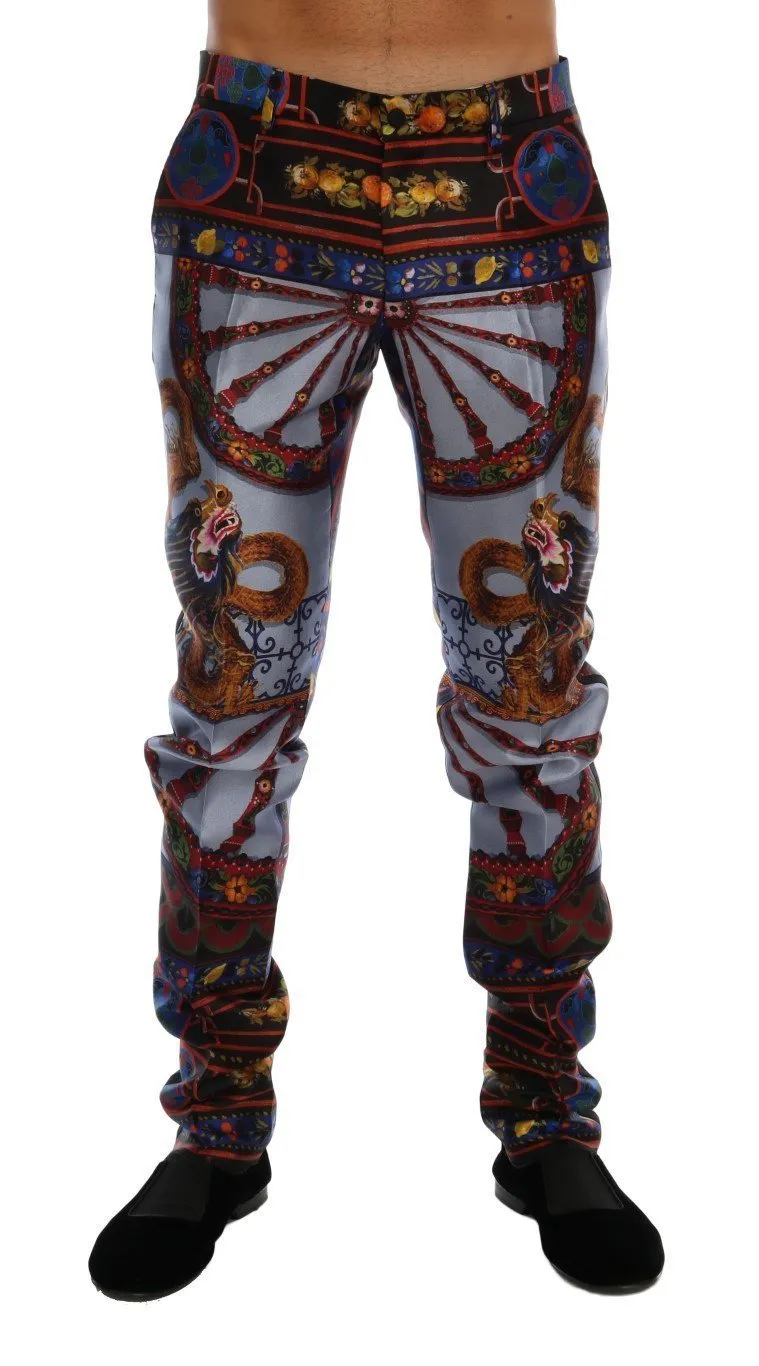 Sicilian Chinoiserie Print Silk Formal Pants