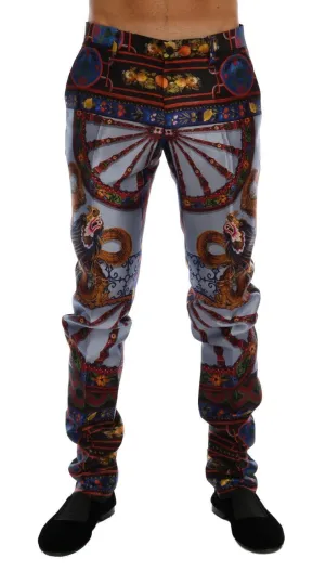 Sicilian Chinoiserie Print Silk Formal Pants