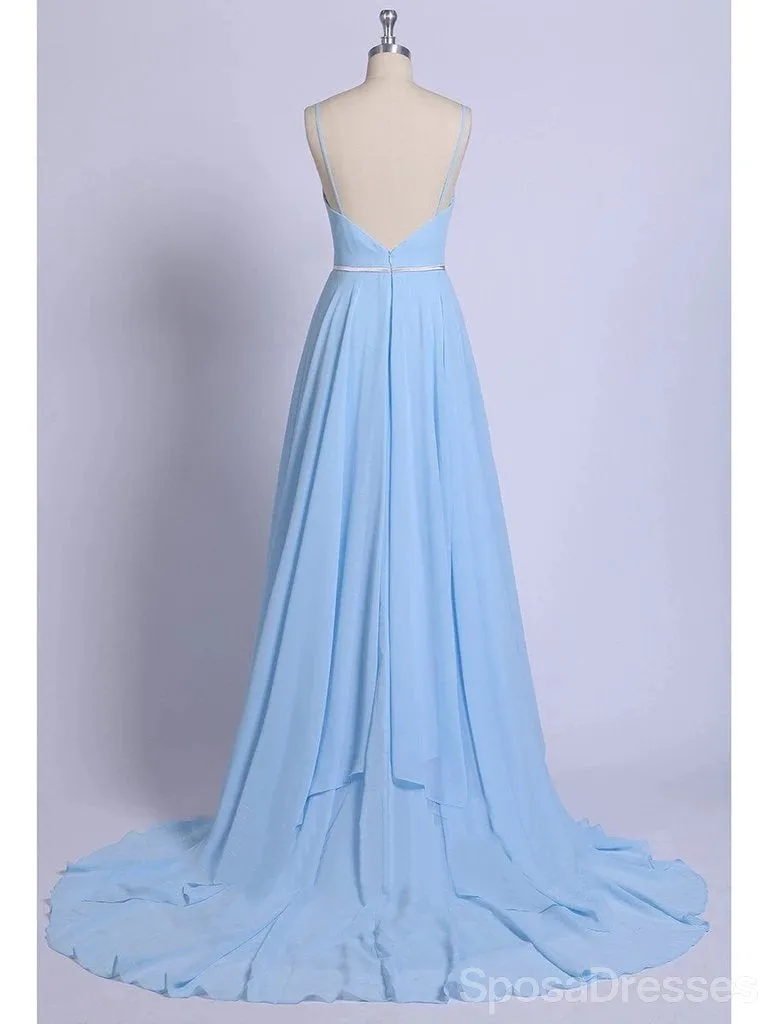Side Slit V-Neck Blue Chiffon Cheap Wedding Dresses Online, Cheap Unique Bridal Dresses, WD609