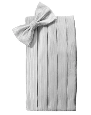 Silver Faille Silk Cummerbund & Bow Tie Set