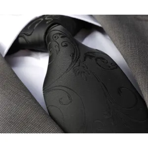 Solid Black Paisley Mens Designer Silk Necktie with Gift Box - Premium Quality made in Europe