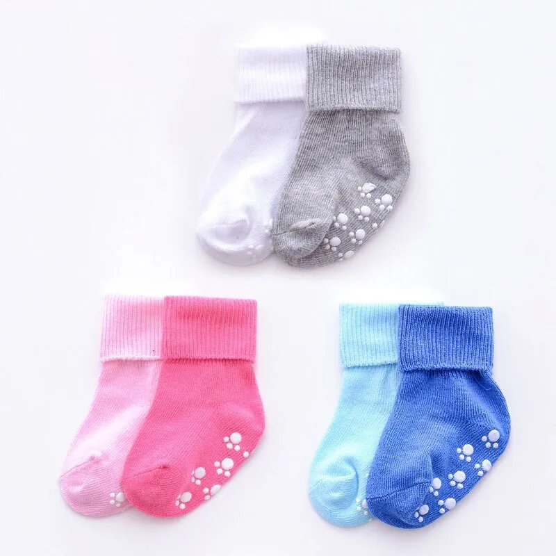 Solid Colour Soft Cotton Newborn Baby Non-slip Soled Socks