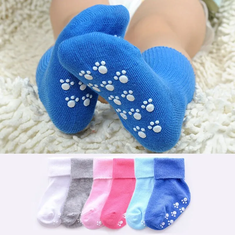 Solid Colour Soft Cotton Newborn Baby Non-slip Soled Socks