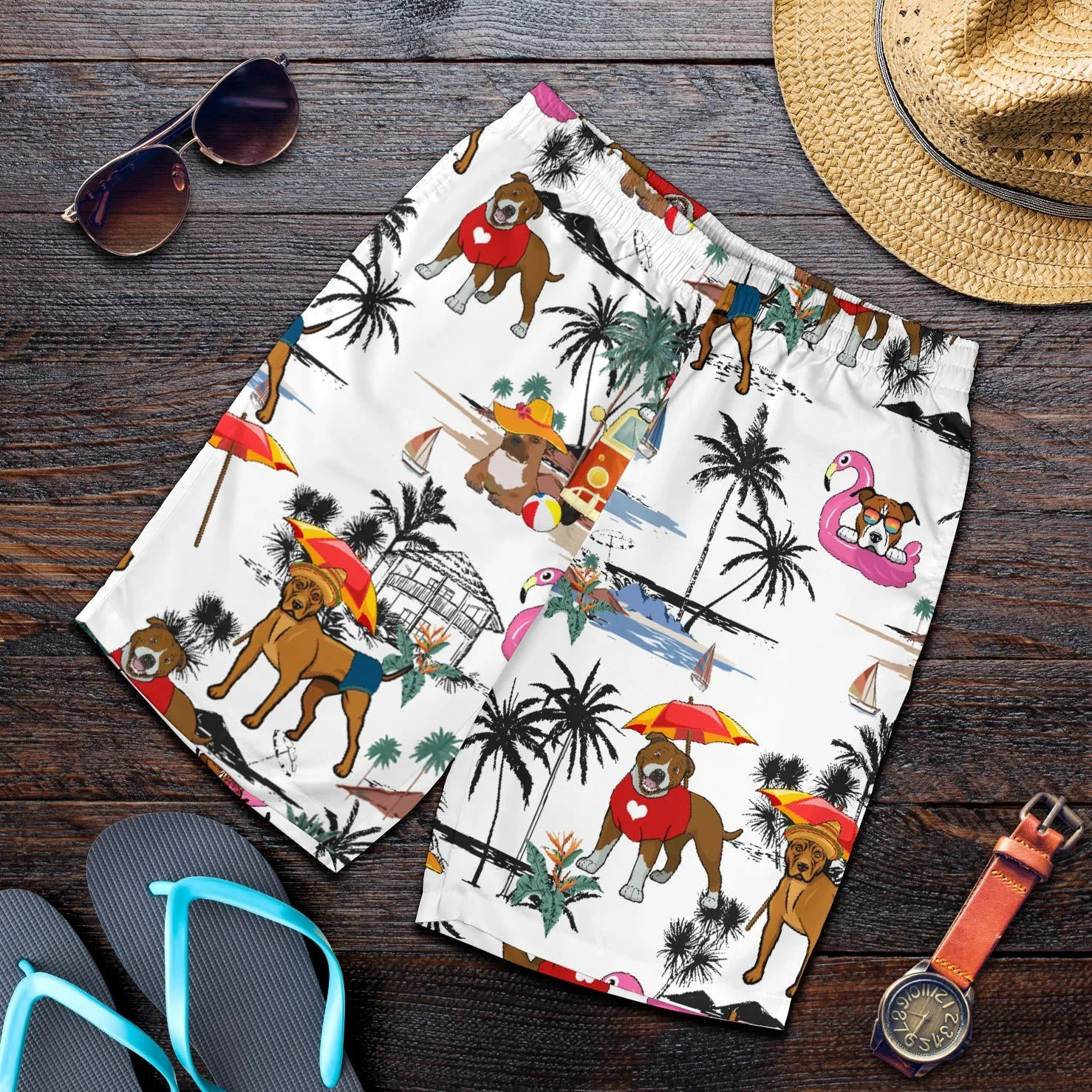 Staffordshire Bull Terrier-Summer Beach Mens Shorts