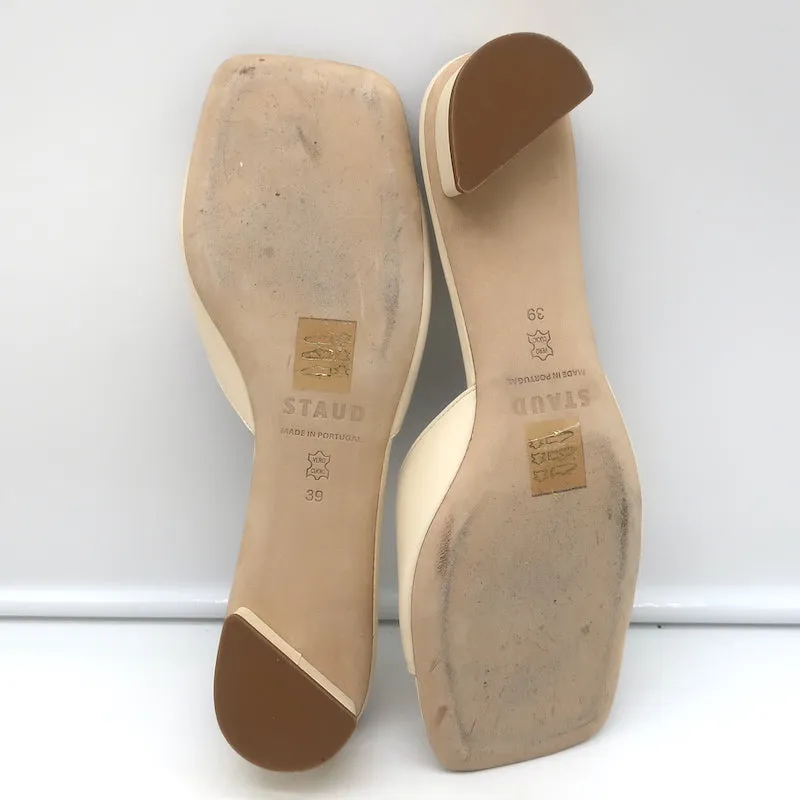 STAUD Mules Simone Ivory Leather Size 39 Slide Sandals
