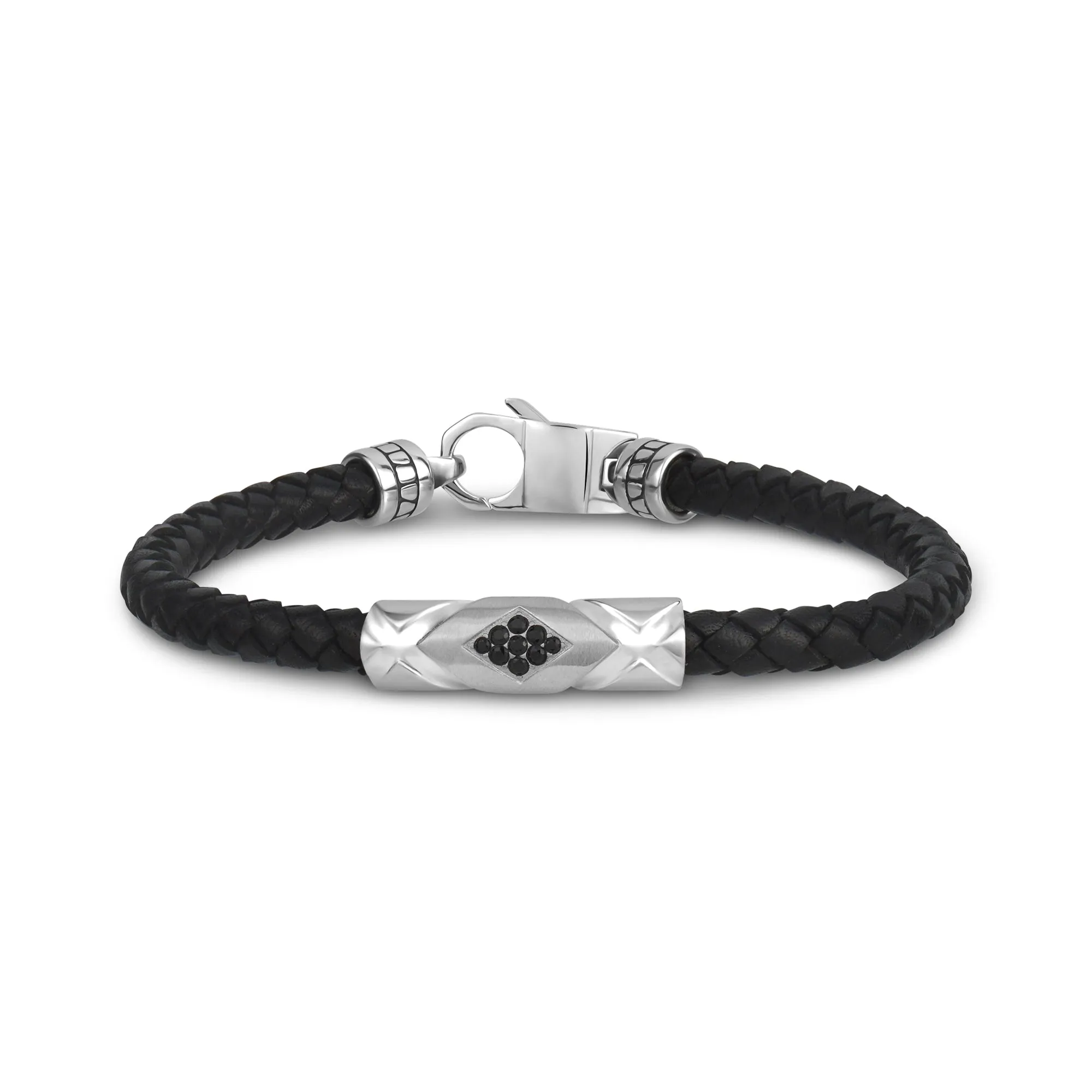 Stone-Set Black Leather Bracelet