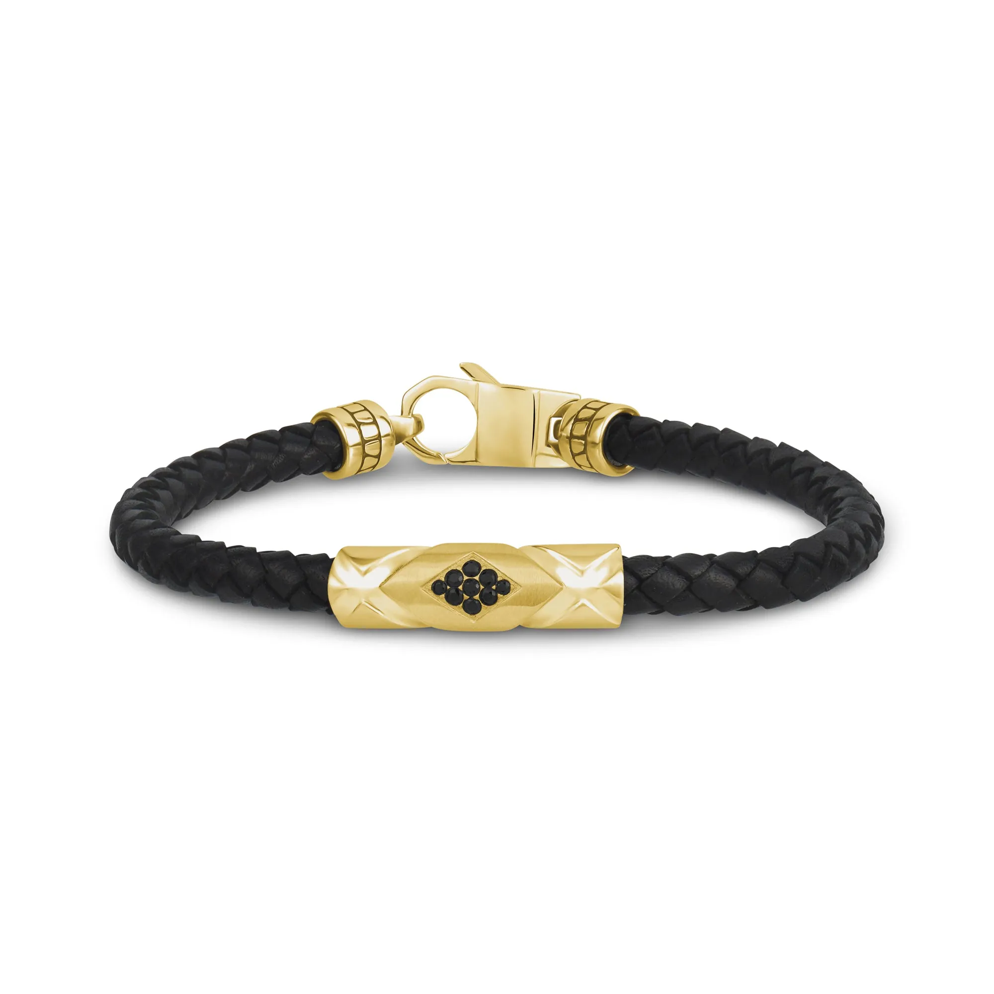 Stone-Set Black Leather Bracelet