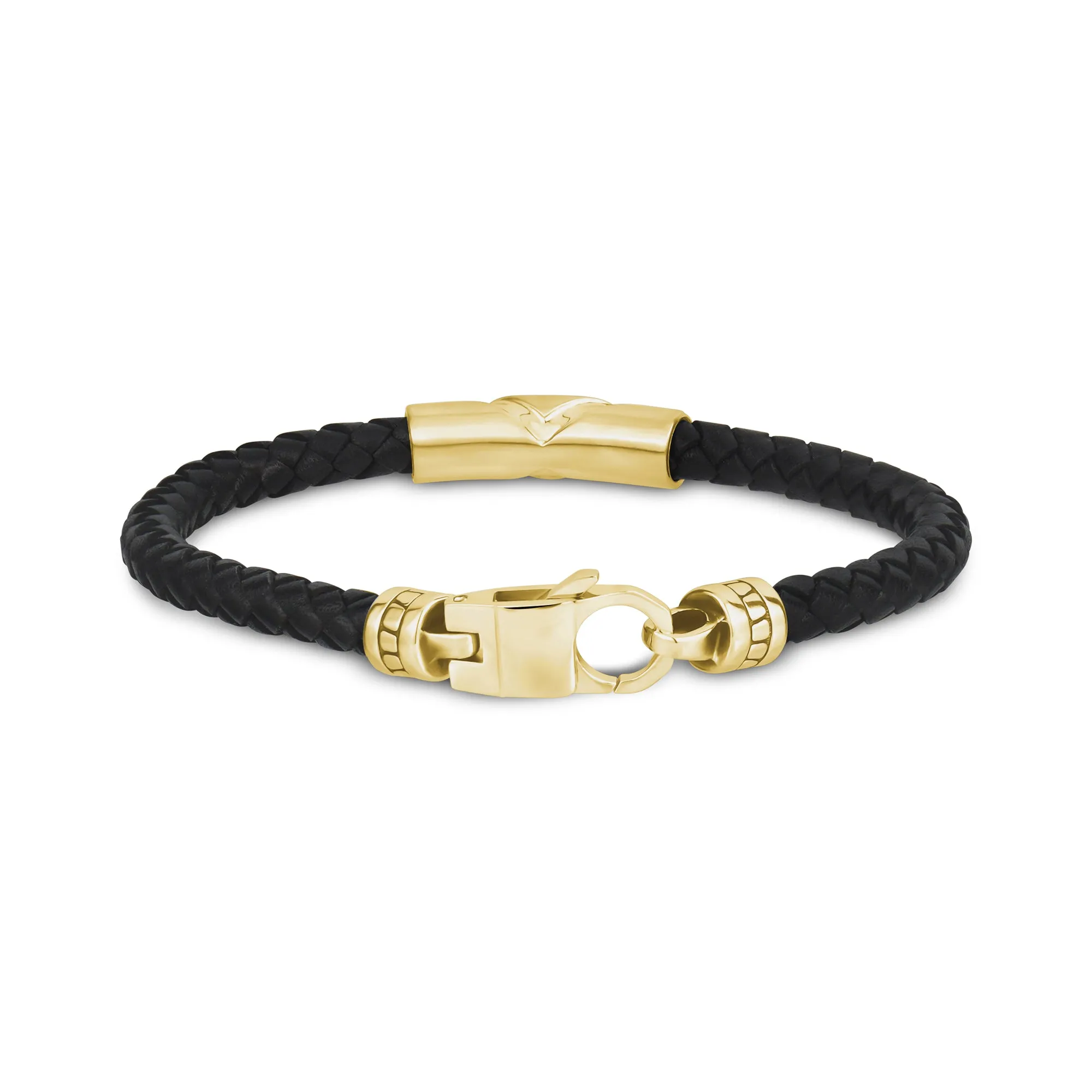 Stone-Set Black Leather Bracelet