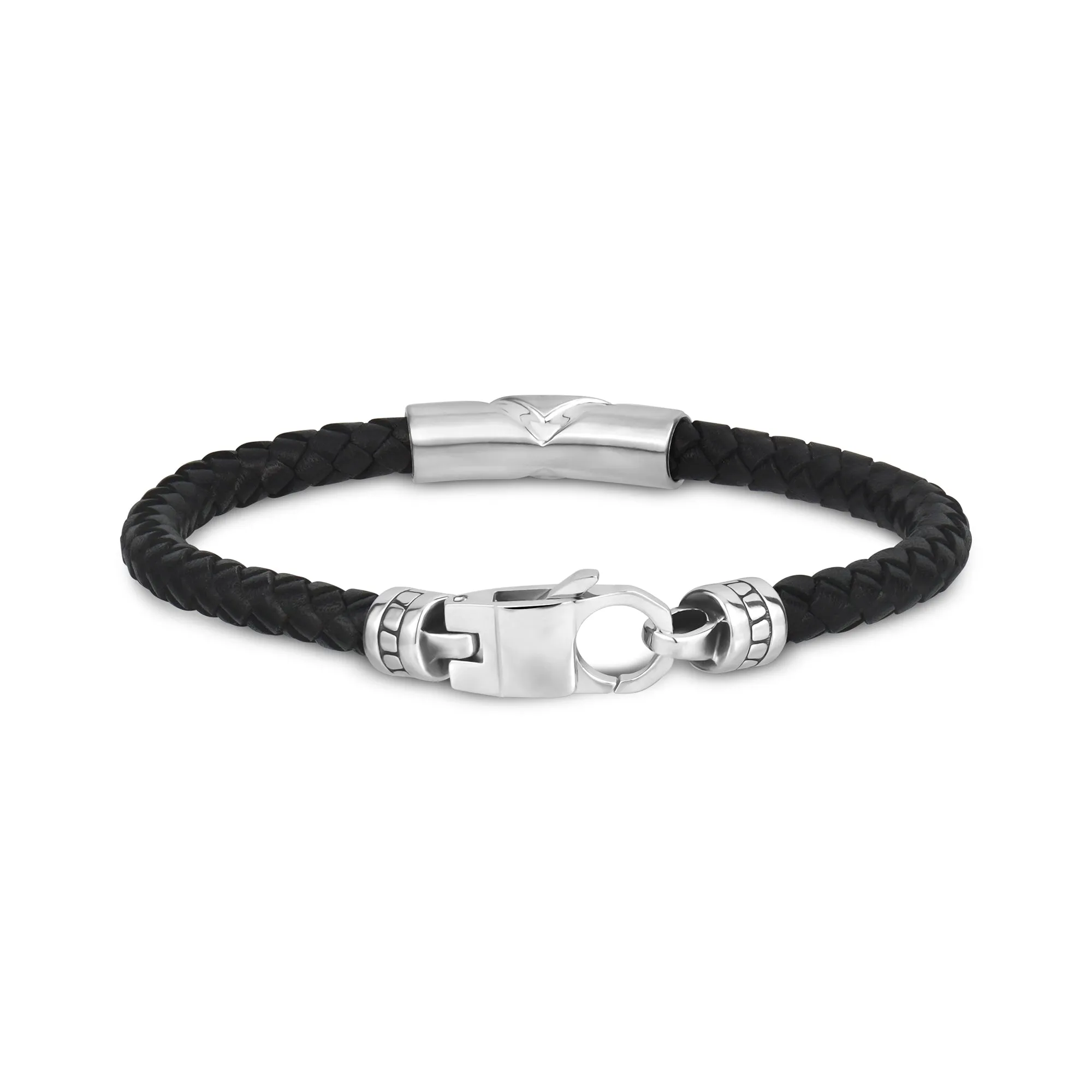Stone-Set Black Leather Bracelet