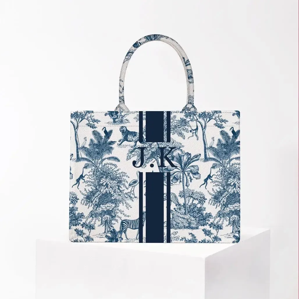 Stripe Printing Handbag Customizable Letters