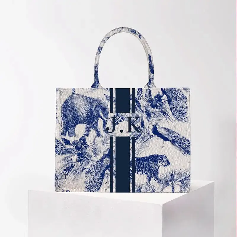 Stripe Printing Handbag Customizable Letters