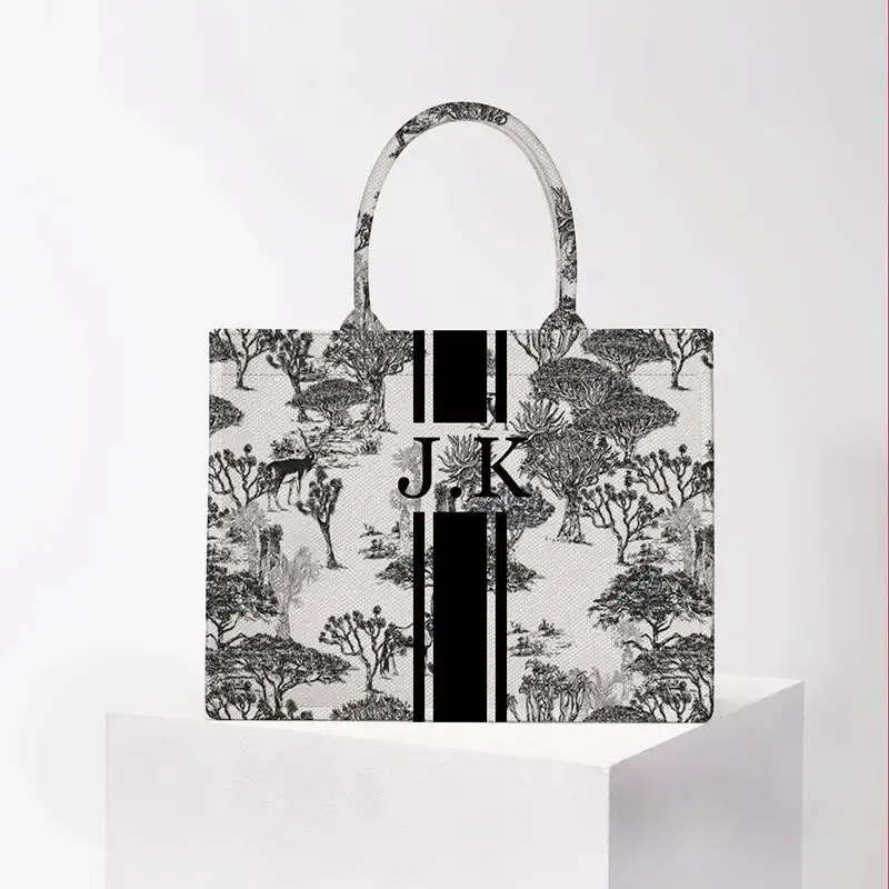 Stripe Printing Handbag Customizable Letters