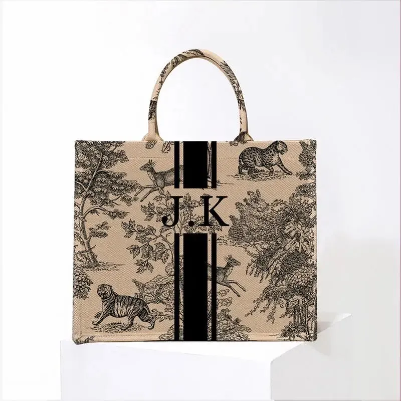 Stripe Printing Handbag Customizable Letters