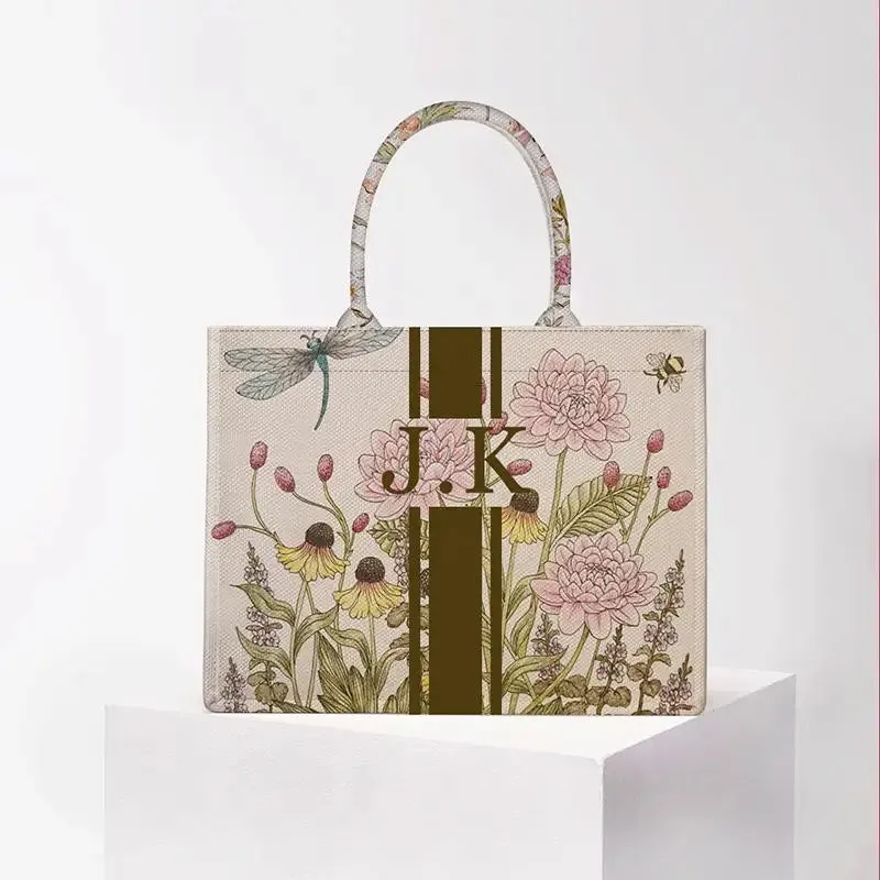 Stripe Printing Handbag Customizable Letters