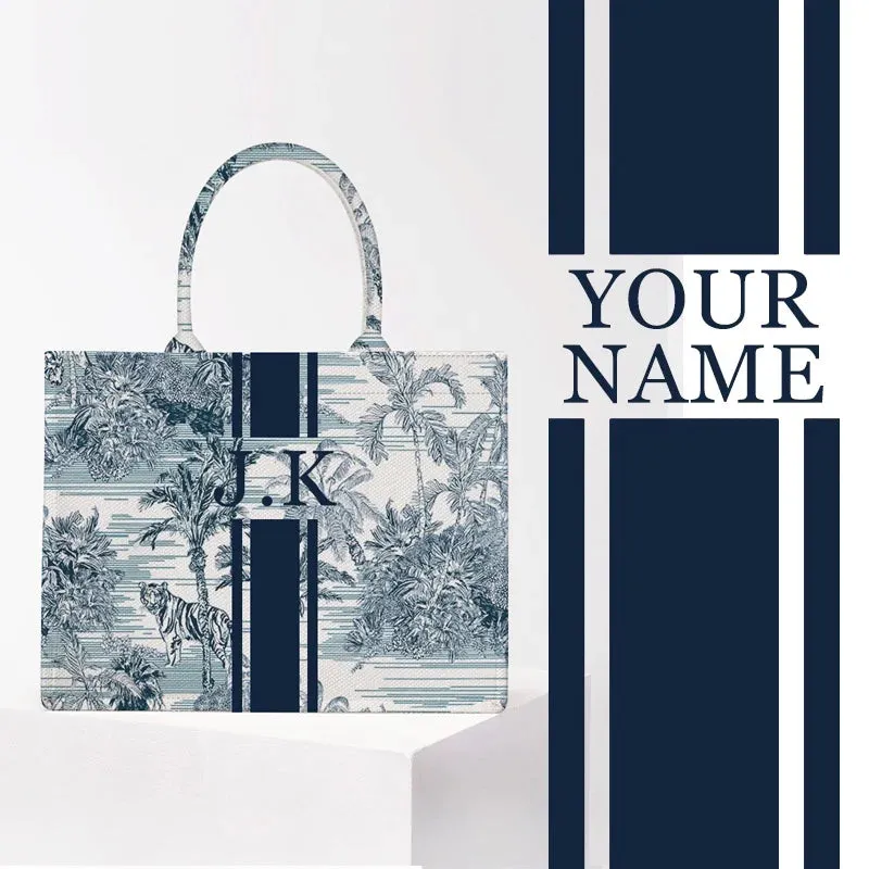 Stripe Printing Handbag Customizable Letters