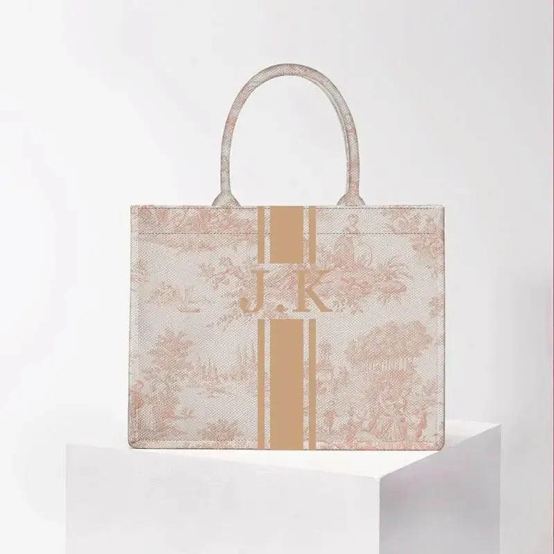 Stripe Printing Handbag Customizable Letters