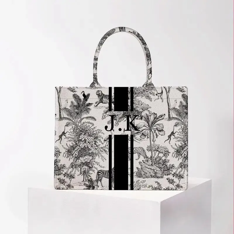 Stripe Printing Handbag Customizable Letters