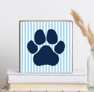Striped Blue Paw Decorative Wooden Block
