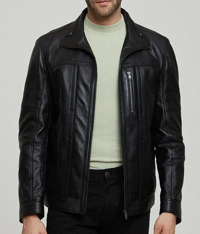 Stryker | Men's Black Zippered Accents Leather Biker Jacket