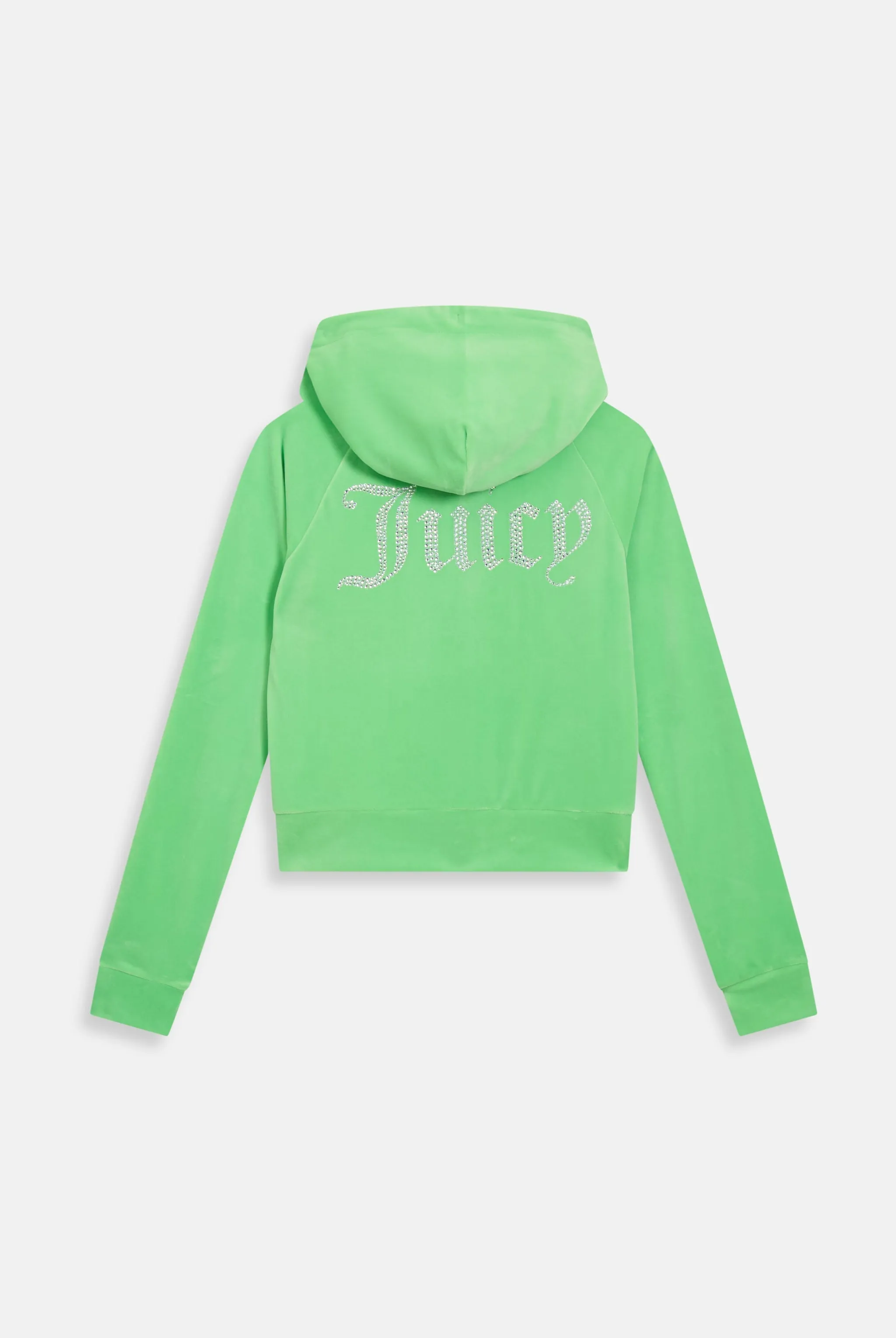 SUMMER GREEN DIAMANTÉ VELOUR ZIP-THROUGH HOODIE