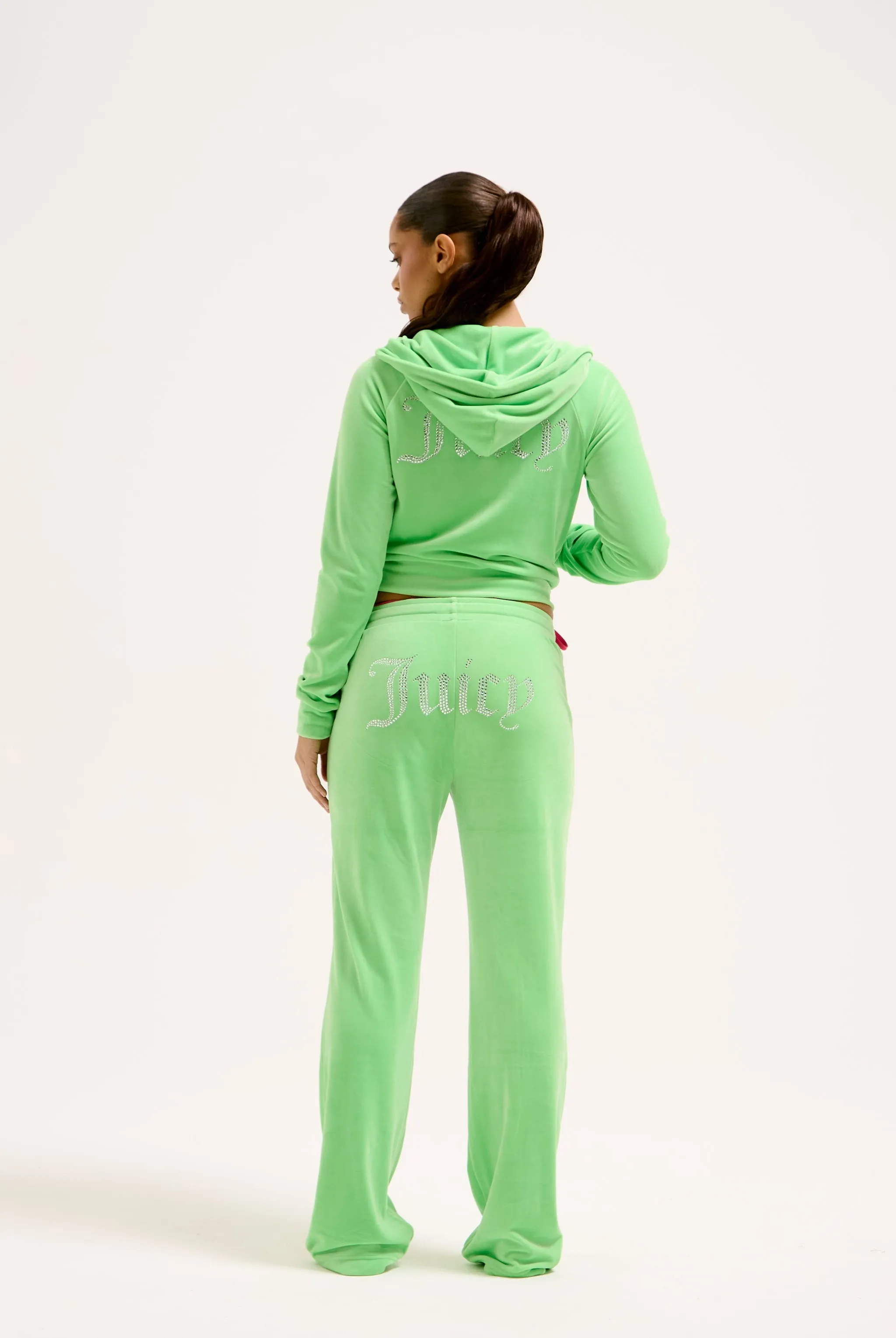 SUMMER GREEN DIAMANTÉ VELOUR ZIP-THROUGH HOODIE