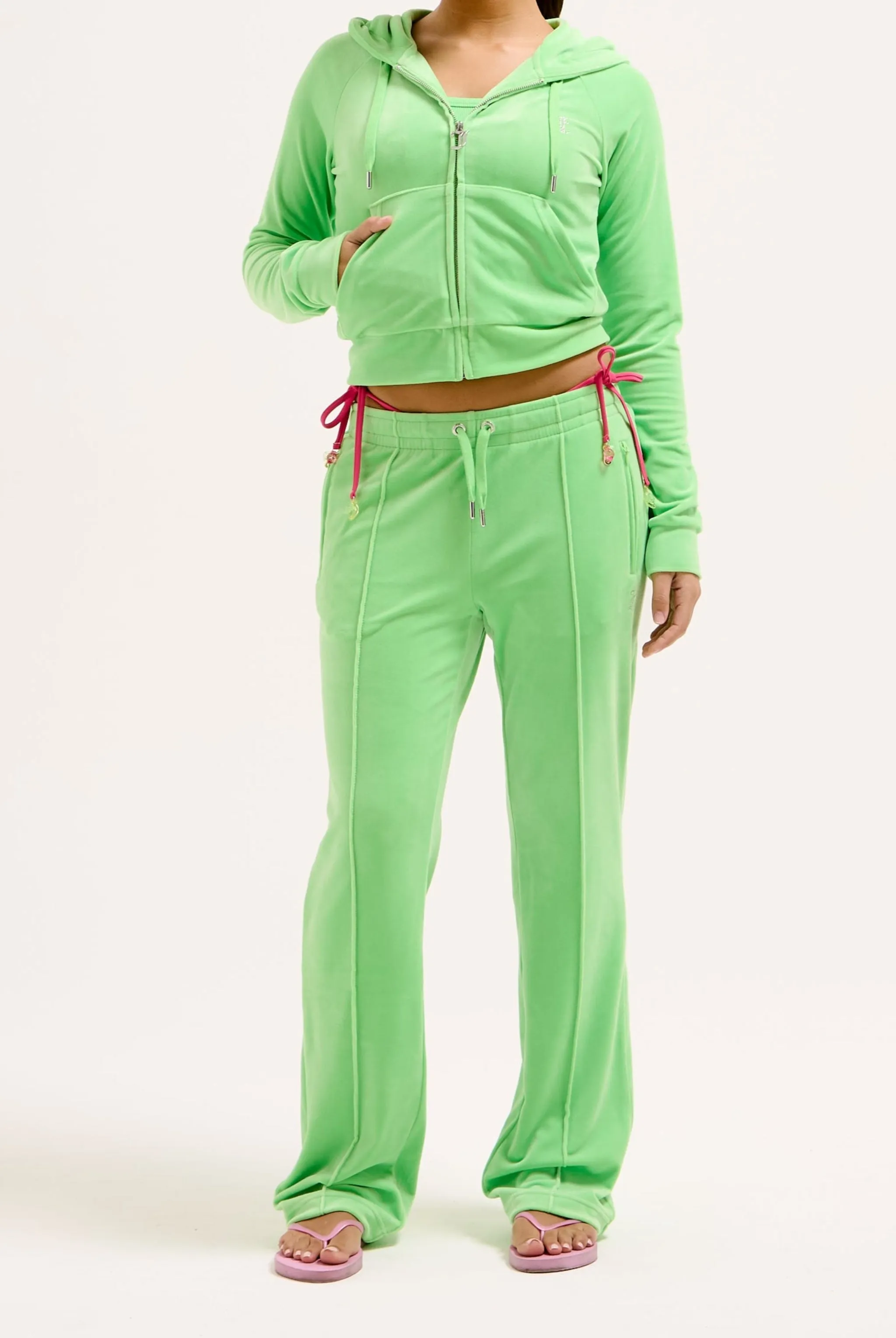SUMMER GREEN DIAMANTÉ VELOUR ZIP-THROUGH HOODIE