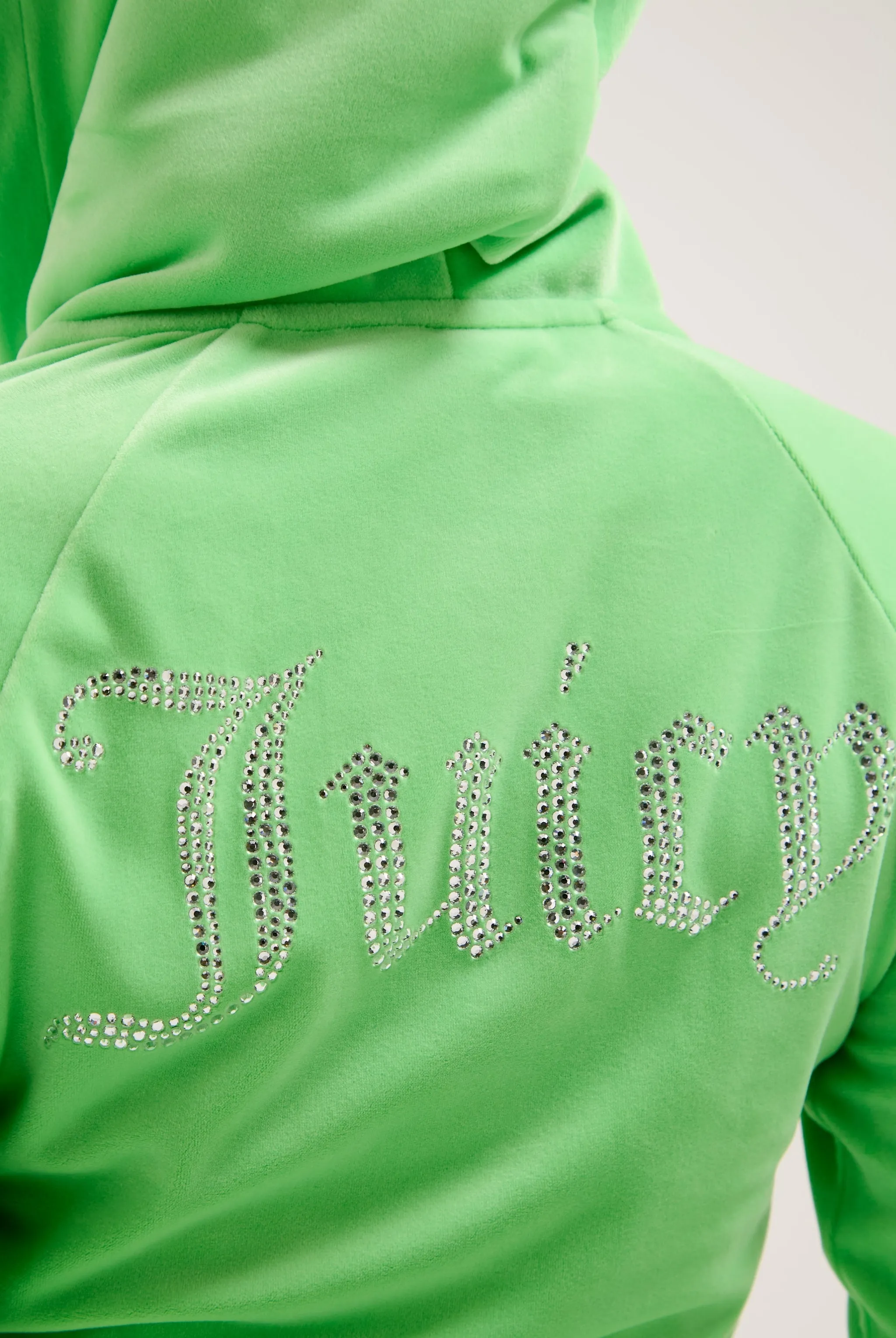 SUMMER GREEN DIAMANTÉ VELOUR ZIP-THROUGH HOODIE