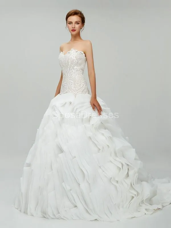 Sweetheart Ball Gown Organza Long Wedding Dresses Online, Cheap Bridal Dresses, WD550