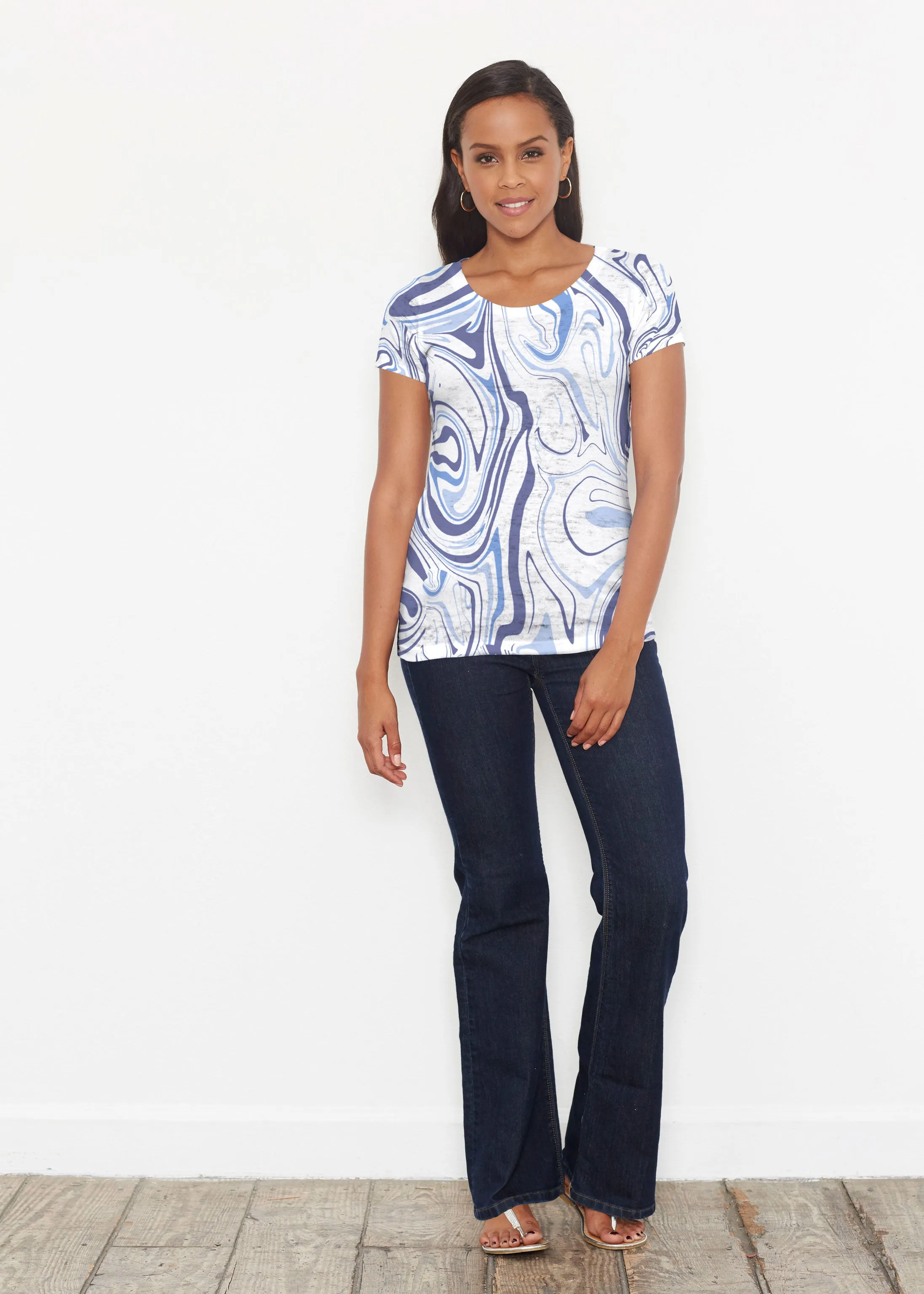 Swirly Blue (8076) ~ Short Sleeve Scoop Shirt