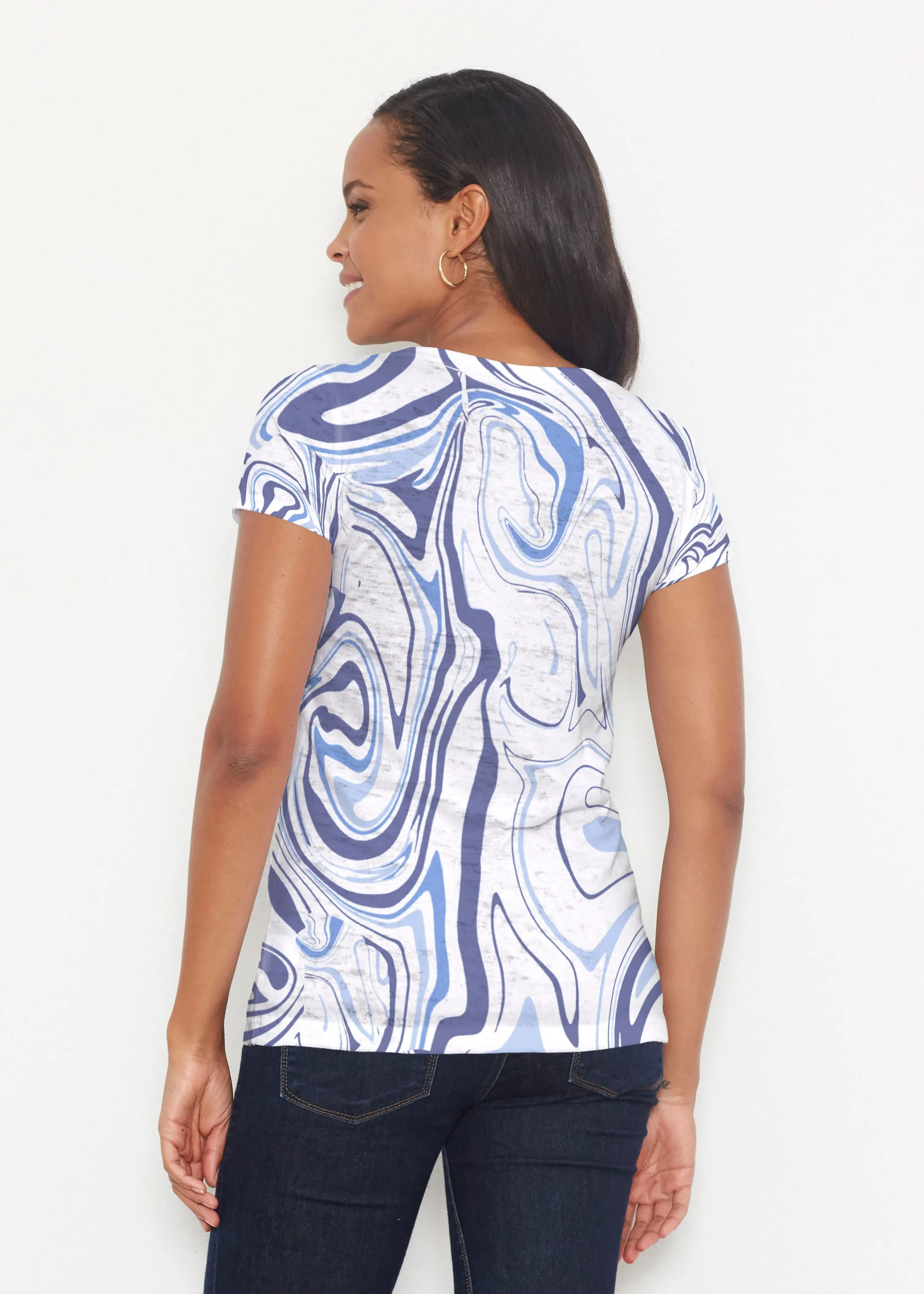 Swirly Blue (8076) ~ Short Sleeve Scoop Shirt