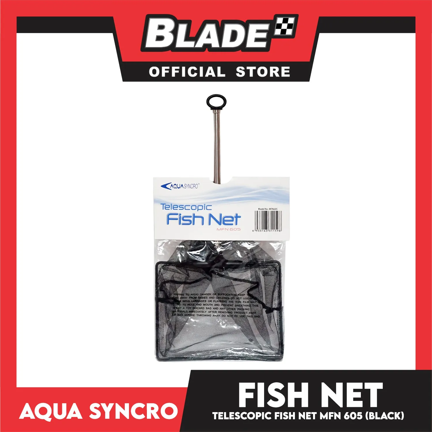 Telescopic Fish Net 35cm MFN605 Stainless Steel, Portable Catching Fishing Net (Black)