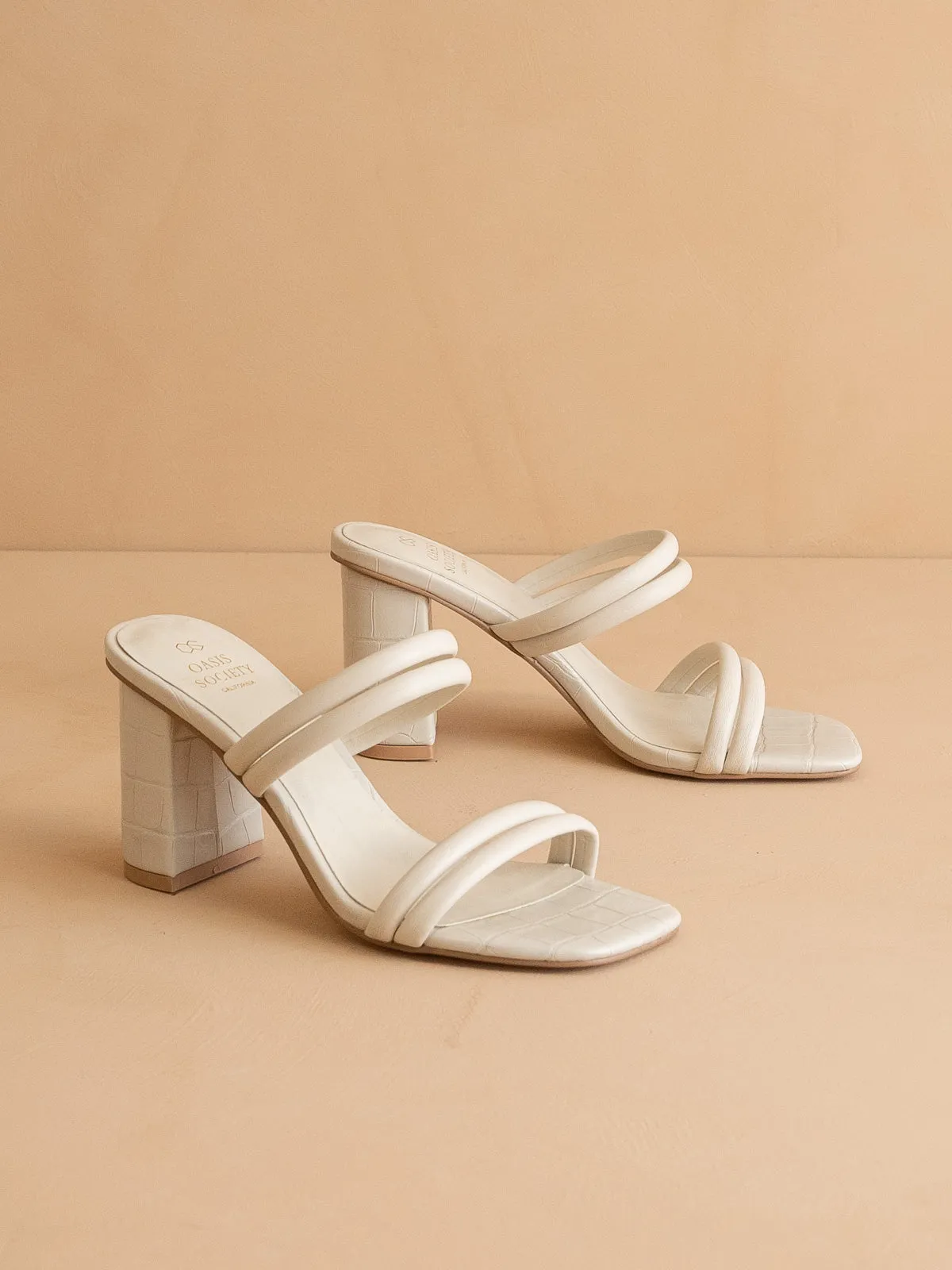 The Angela | Beige Strappy Aligator Block Heel
