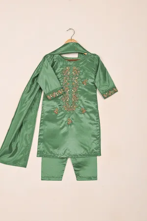 TKF-179-Sea Green - Kids 3Pc Ready to Wear Silk Formal Dress