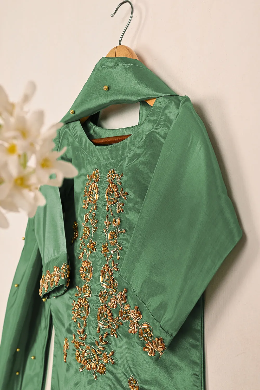 TKF-179-Sea Green - Kids 3Pc Ready to Wear Silk Formal Dress