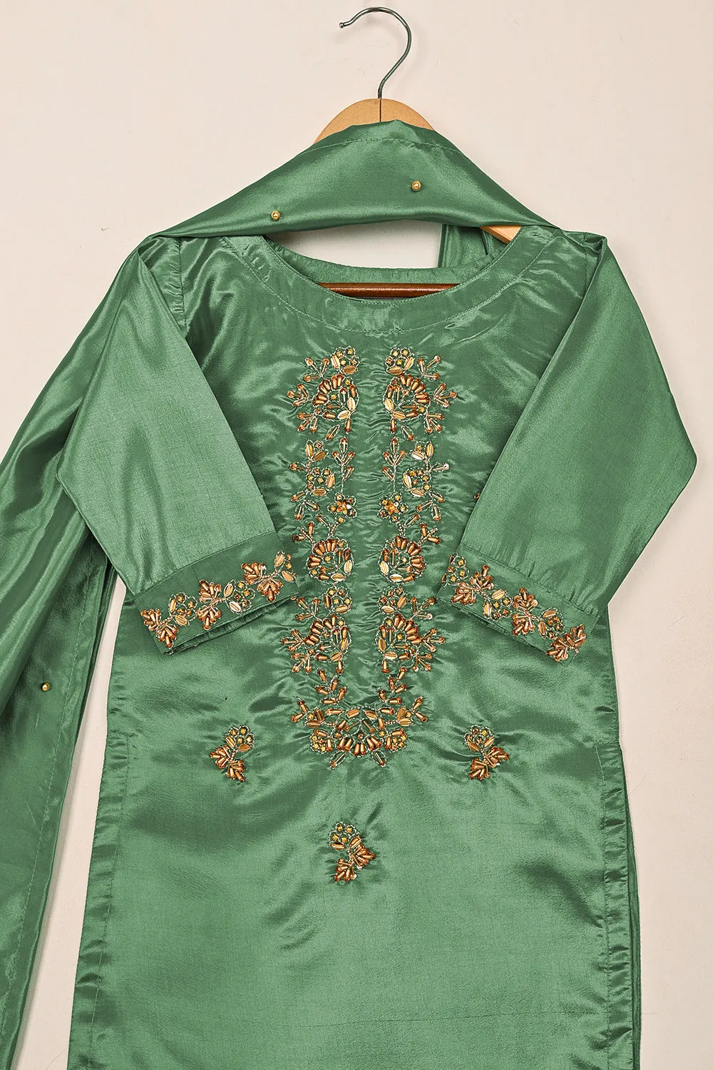 TKF-179-Sea Green - Kids 3Pc Ready to Wear Silk Formal Dress