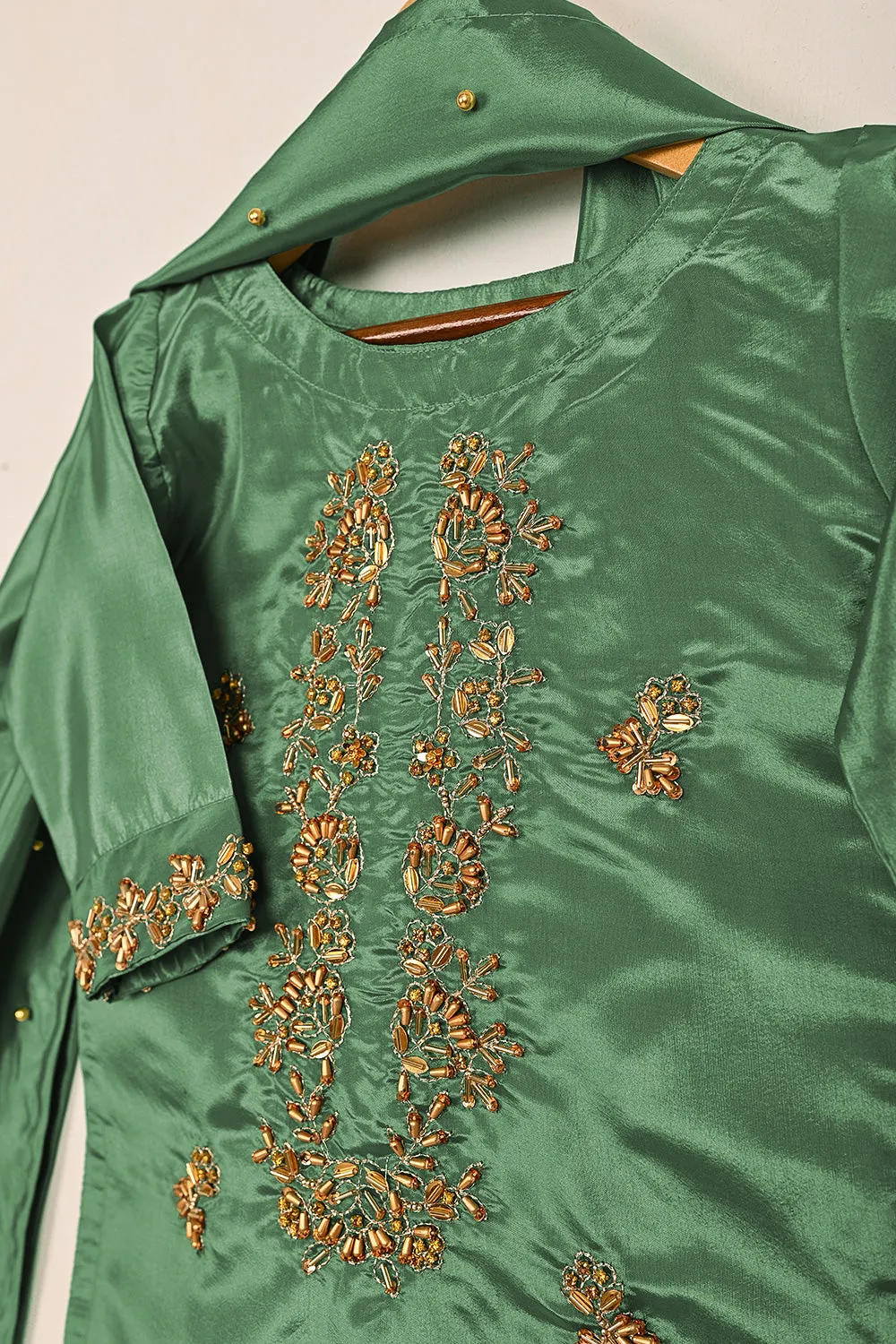 TKF-179-Sea Green - Kids 3Pc Ready to Wear Silk Formal Dress