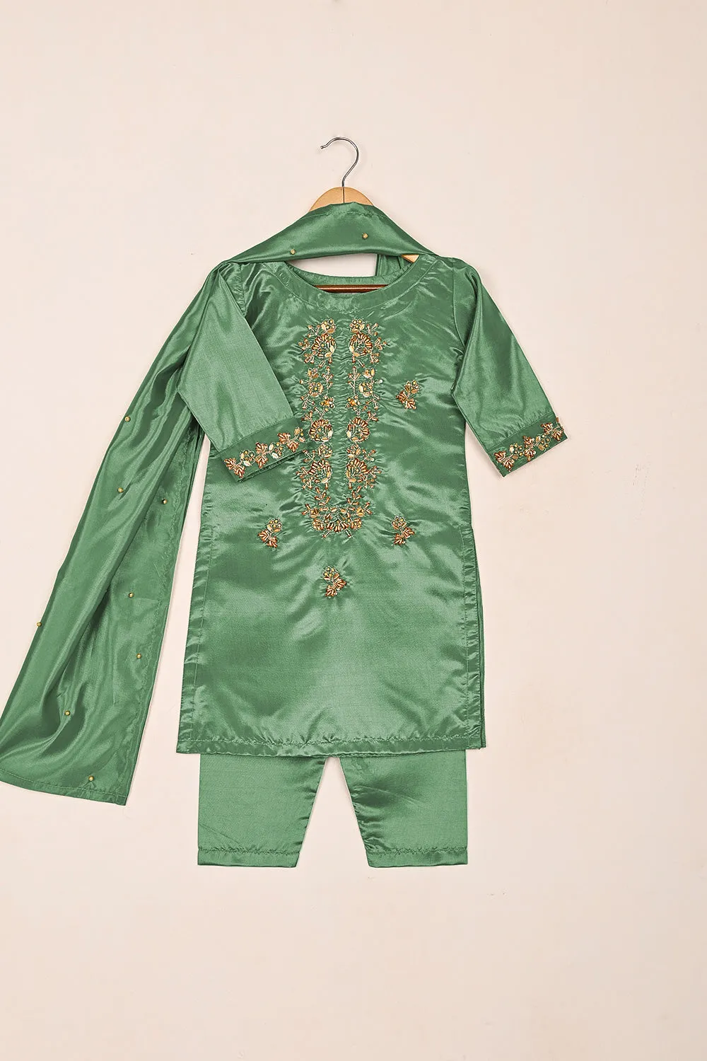 TKF-179-Sea Green - Kids 3Pc Ready to Wear Silk Formal Dress