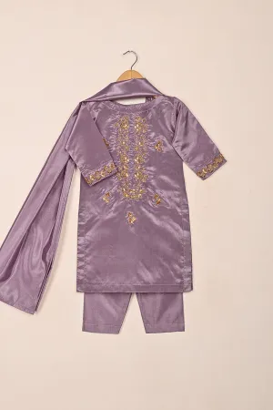 TKF-214-Purple - Kids 3Pc Ready to Wear Silk Formal Dress