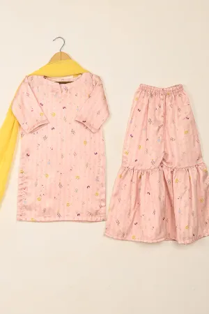 TKF-245-Pink - Kids 3Pc Ready to Wear Digital Silk Formal Dress