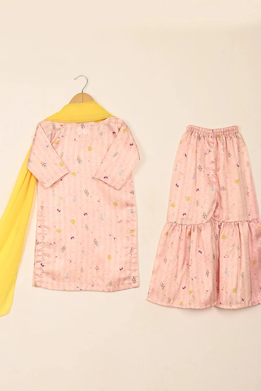 TKF-245-Pink - Kids 3Pc Ready to Wear Digital Silk Formal Dress