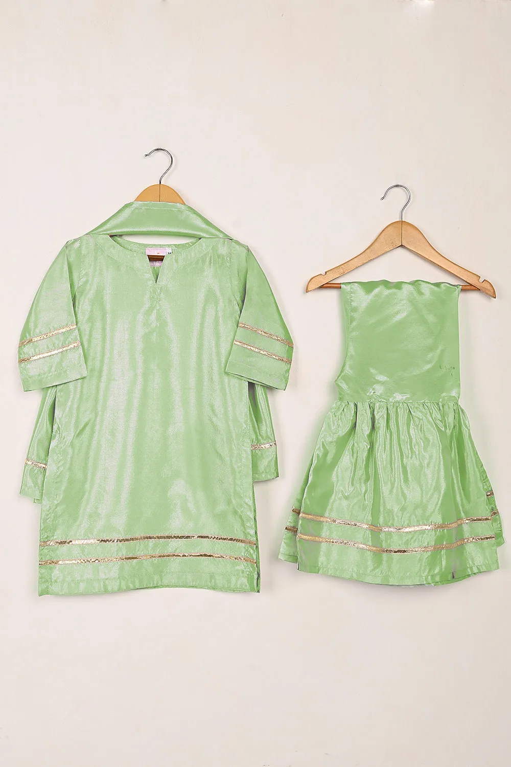 TKF-279-Pista - Kids 3Pc Ready to Wear Silk Formal Gharara Dress