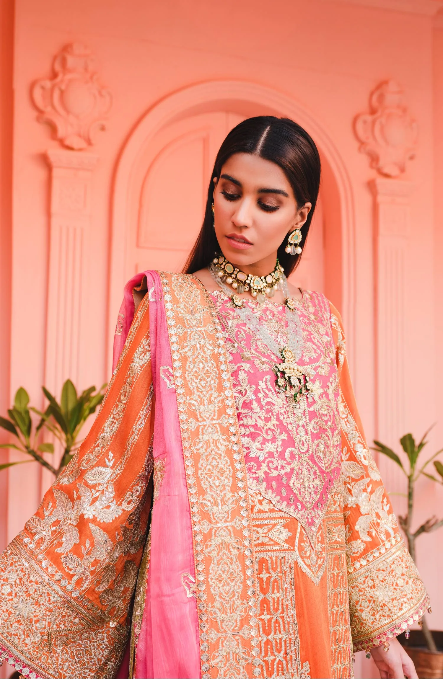 Traditional Pakistani Dress in Orange Color #PF393