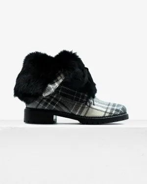 Trapper Boot Black White Plaid