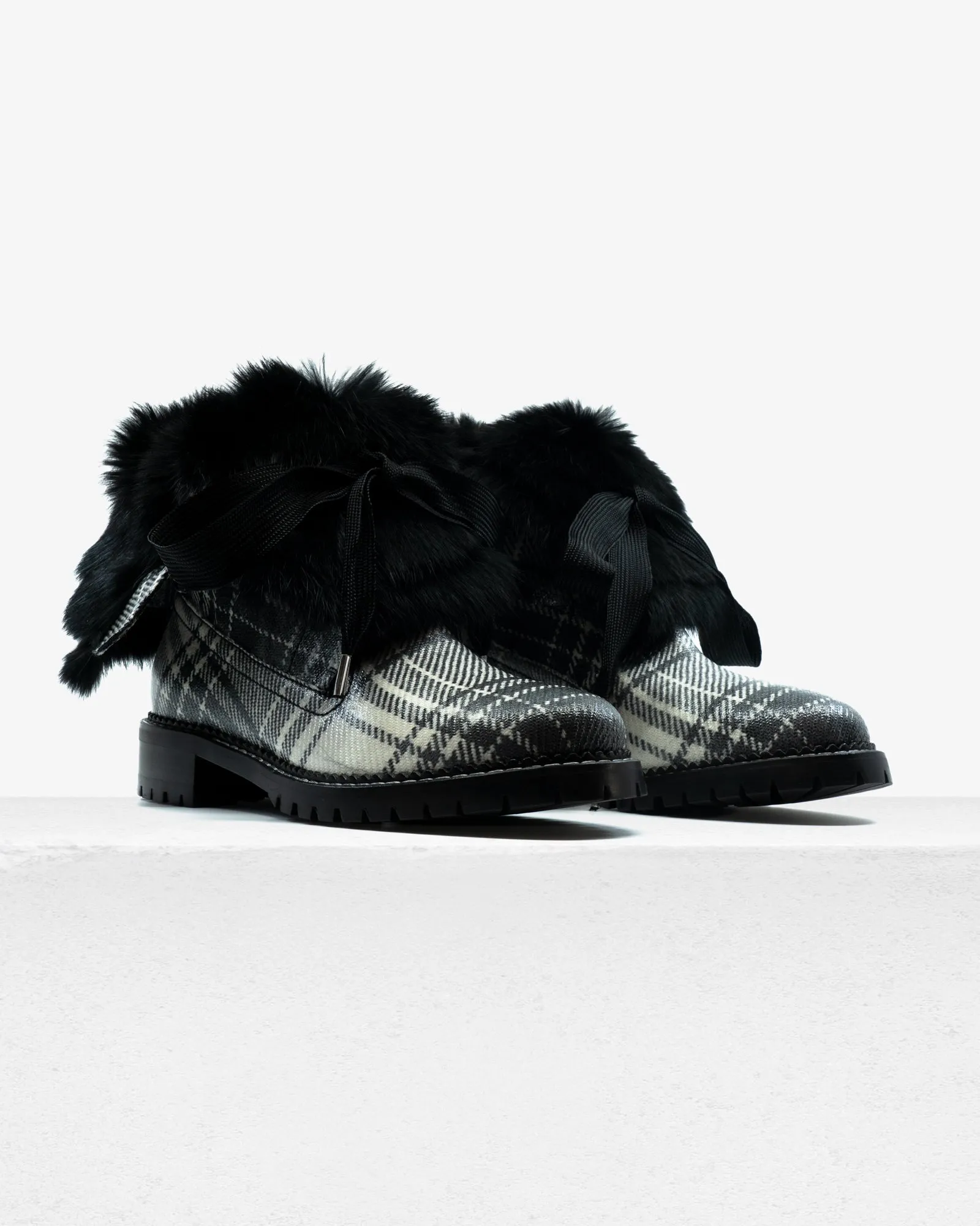 Trapper Boot Black White Plaid