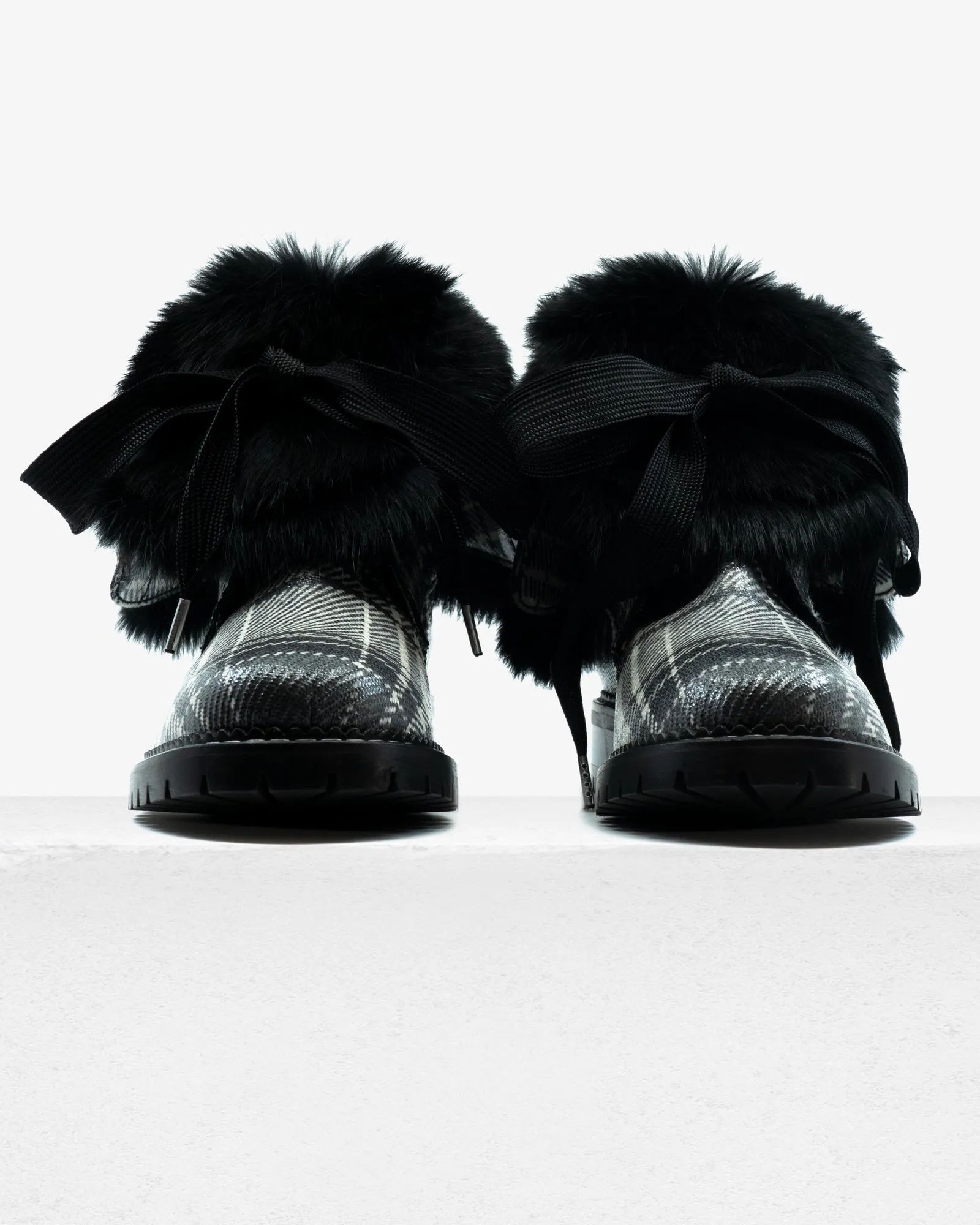 Trapper Boot Black White Plaid